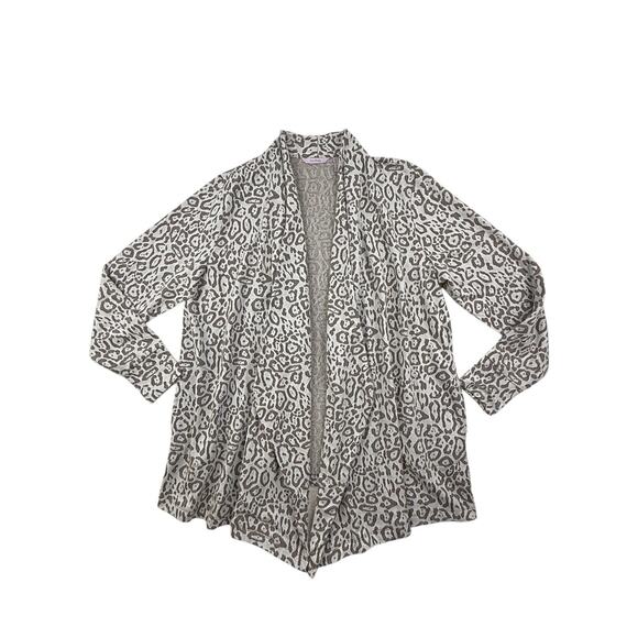 AnyBody Burnout French Terry Cardigan Drape Front Smokey Taupe Womens Large - Picture 4 of 11